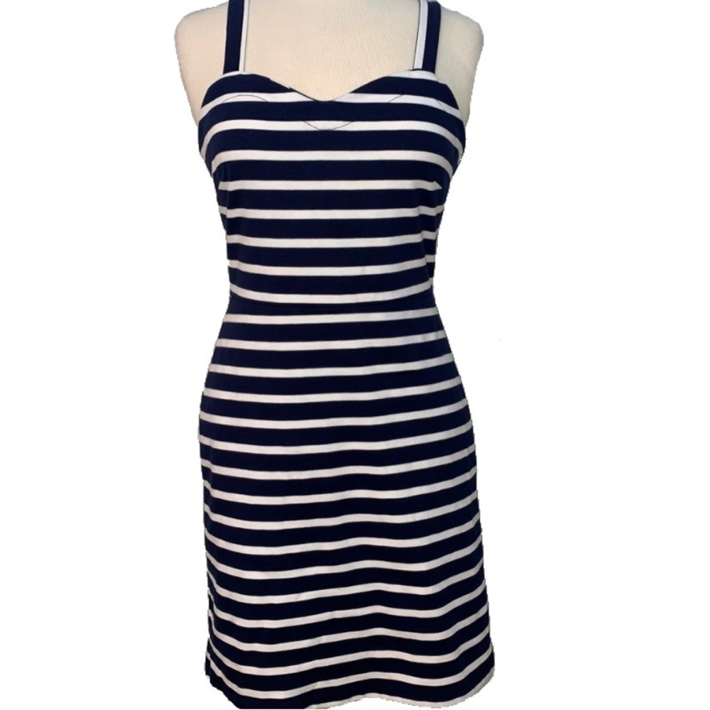 Navy and white striped dress